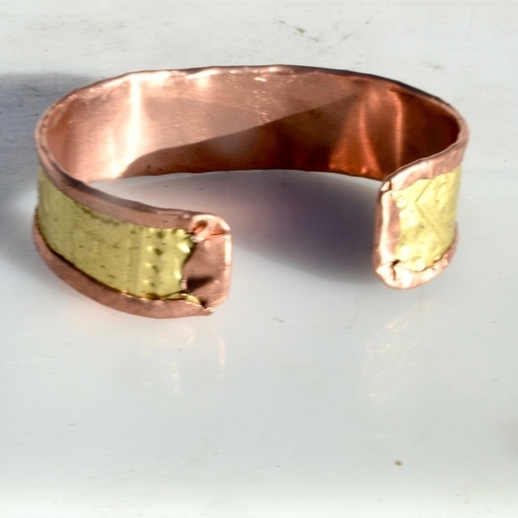 Rustic Brass Copper Cuff Bracelet Slim Mens Mans - Picture 7 of 14